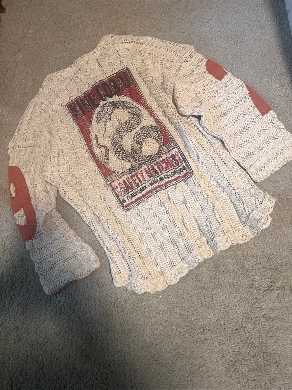We The Free Cream Knit Long Sleeve Tee with Red Graphic Snake Patch